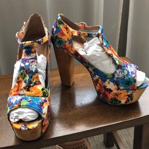 Jeffrey Campbell Multicolor Floral Platform Heels